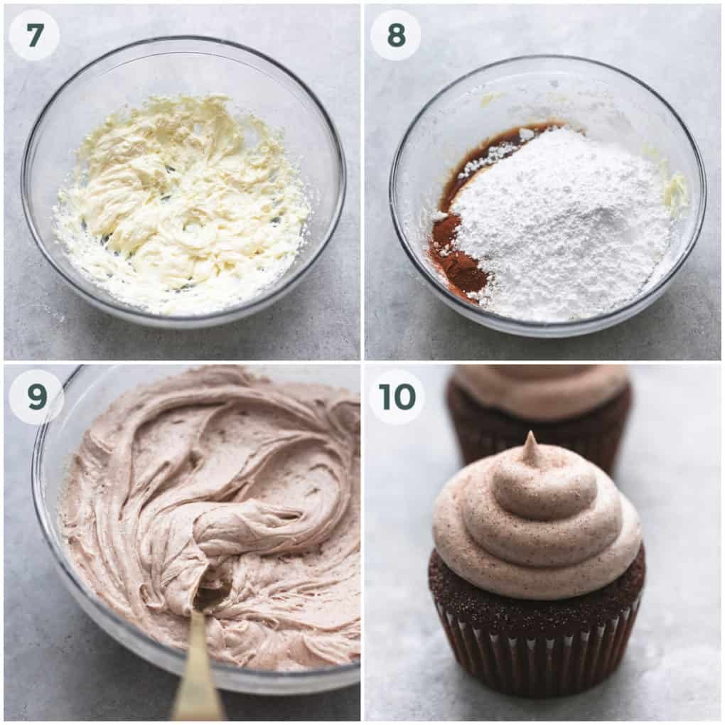 four steps of making frosting for cupcakes