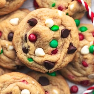 up close cookies with chocolate candy pieces and chocolate chips