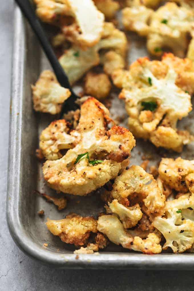 up close cooked, browned cauliflower florerts