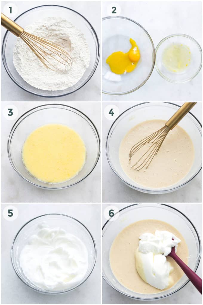 six steps of preparing waffle batter