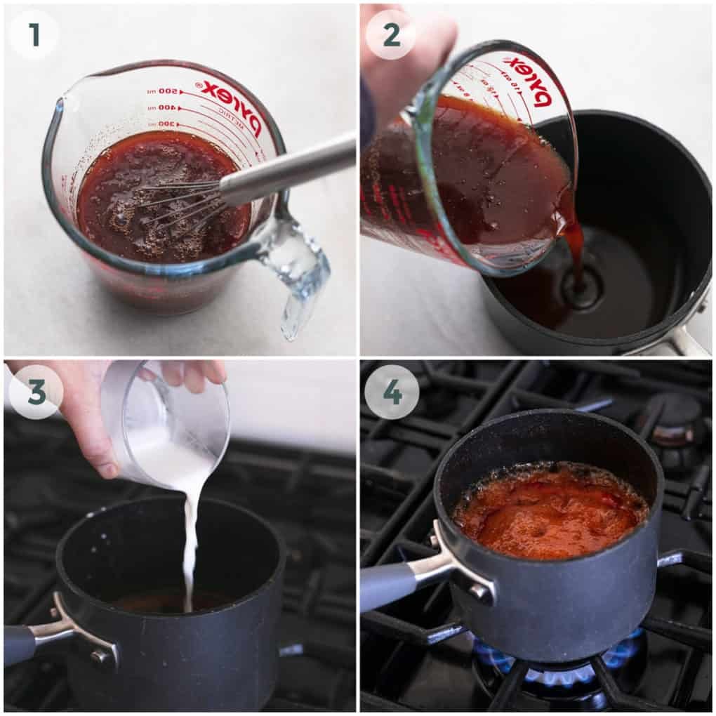 four steps of preparing sweet and sour sauce