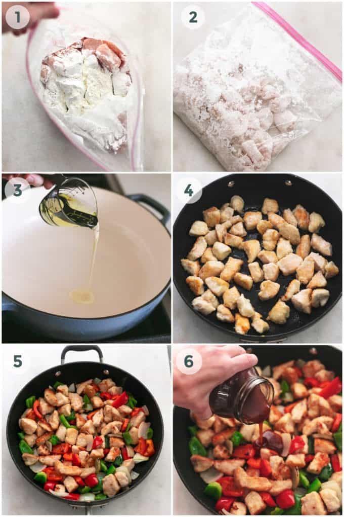 six steps of preparing sweet and sour chicken