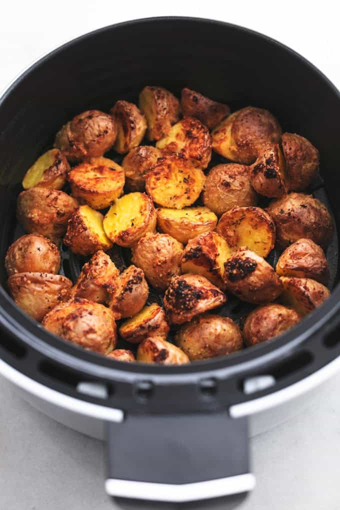 air fryer potatoes in air fryer after being cooked