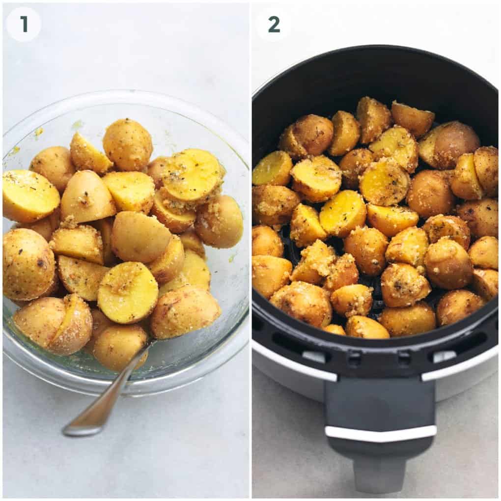 two steps of air frying potatoes