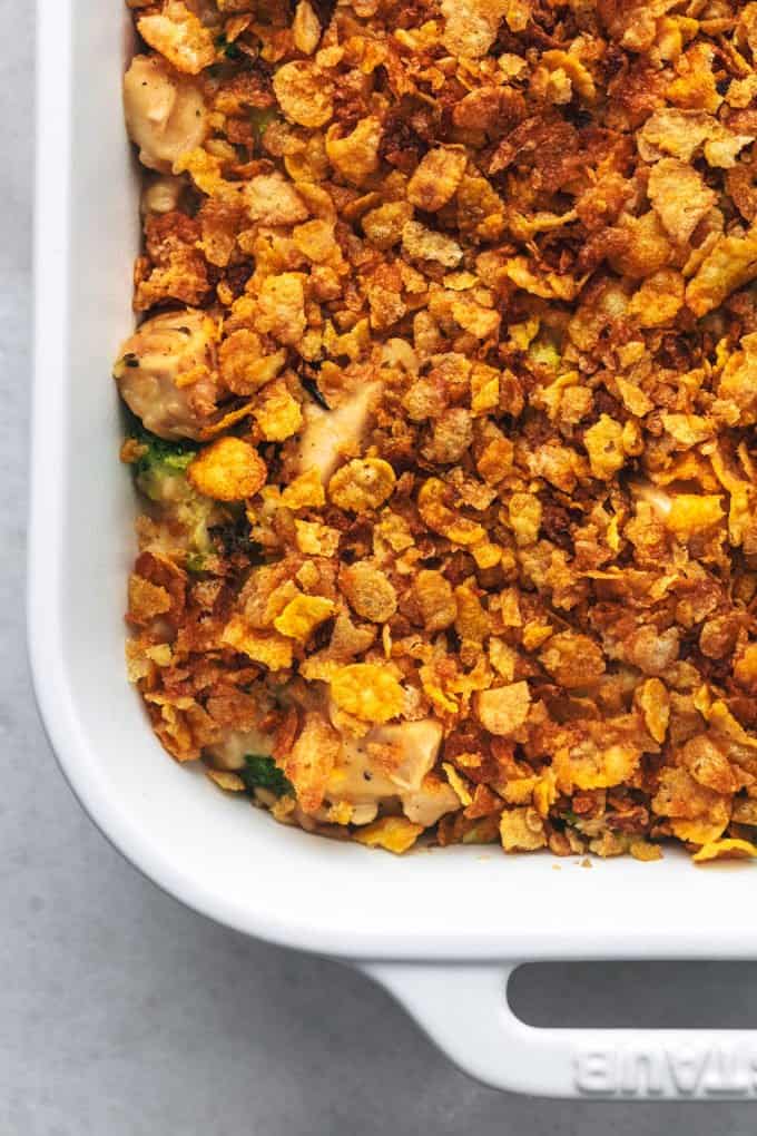 toasted cornflake topping on top of casserole