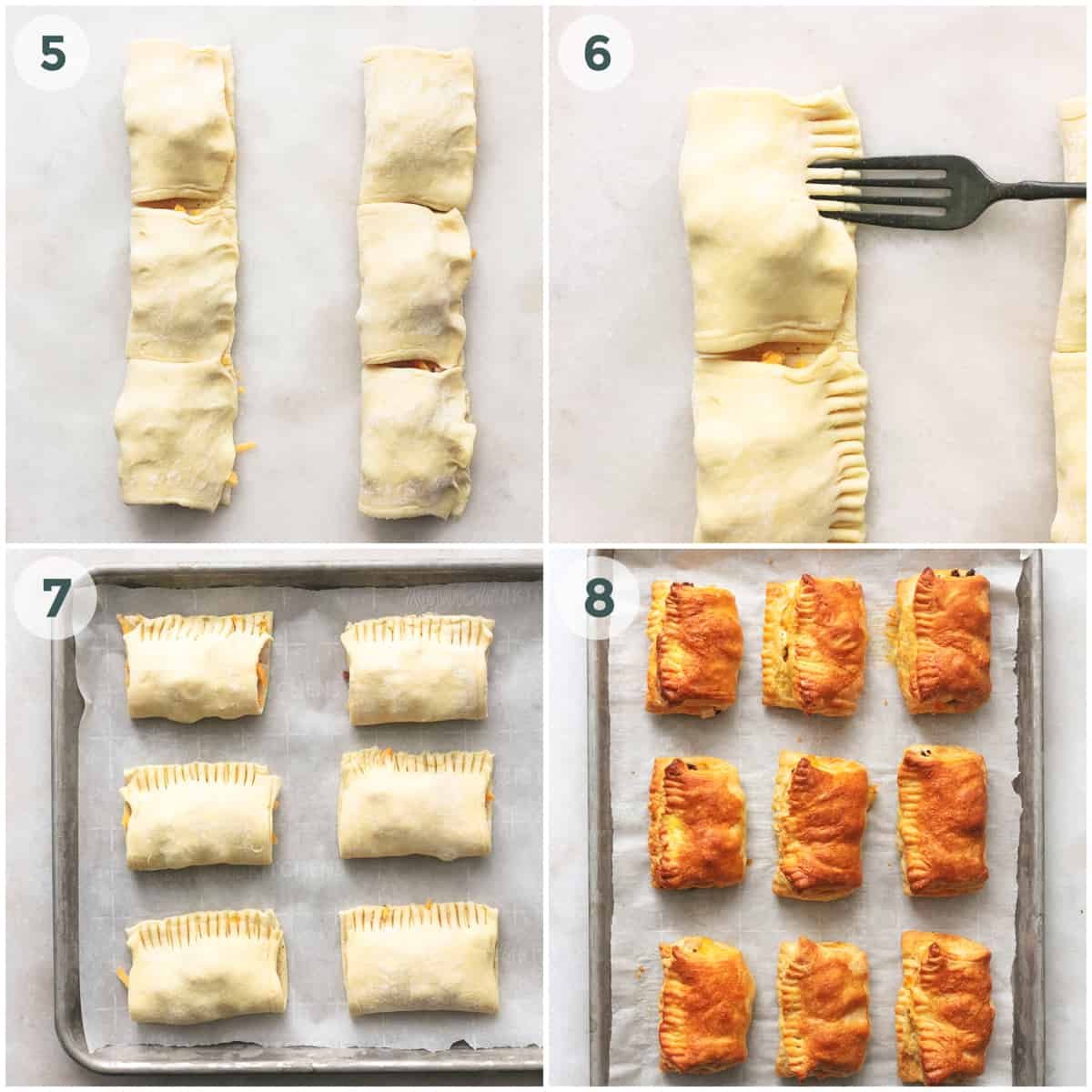 four steps of preparing sausage rolls