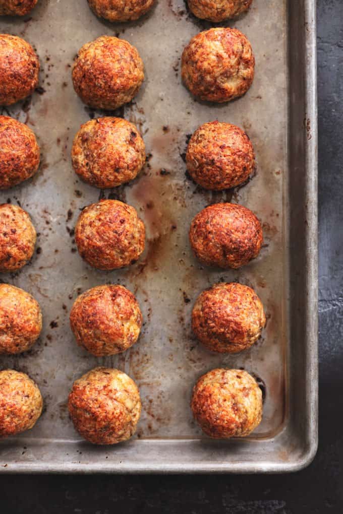 chicken meatballs cooked on a baking pan