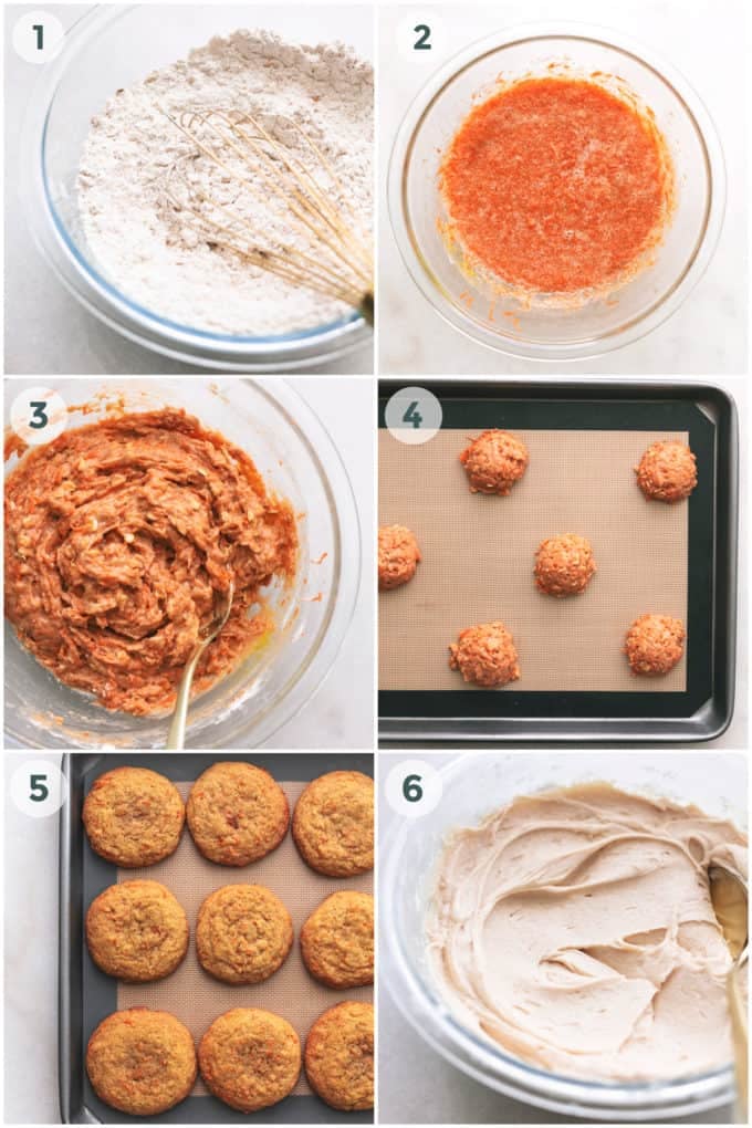 six steps of making carrot cake cookies