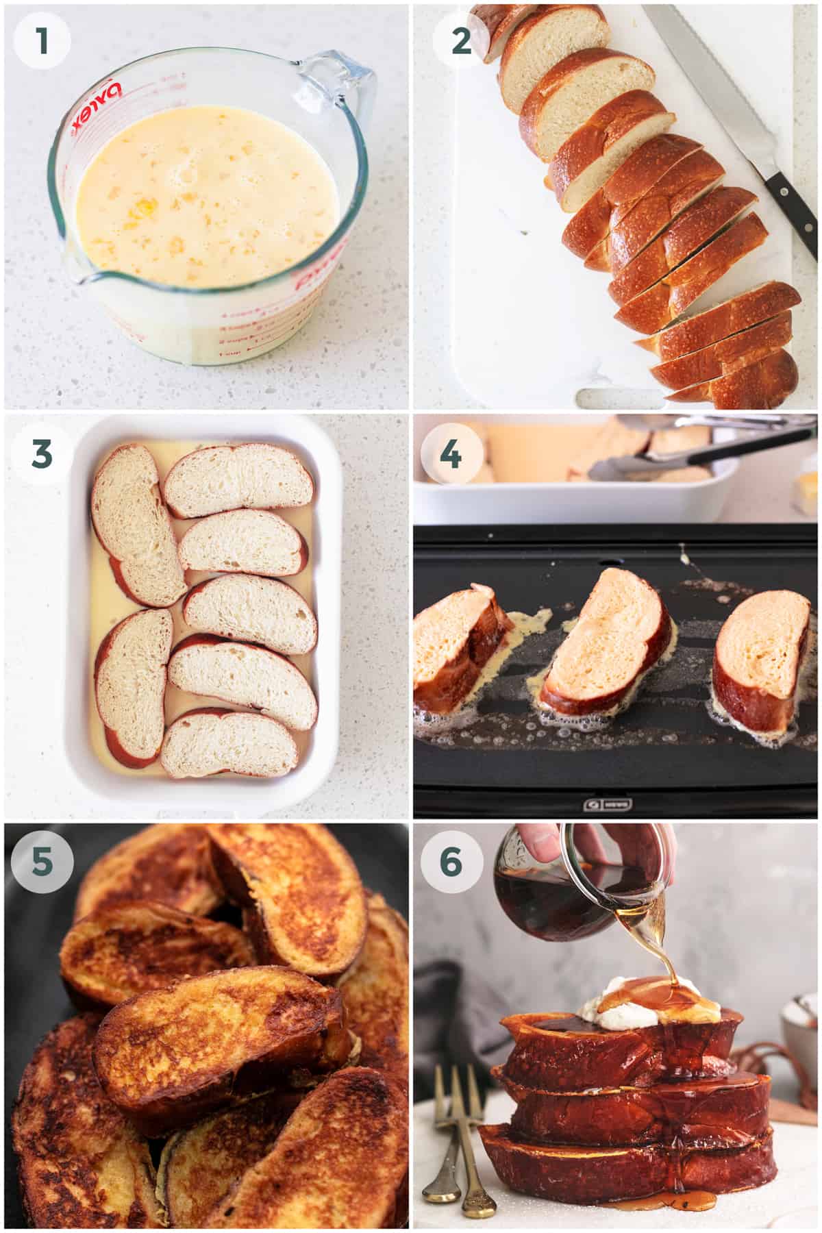 collage of steps for preparing french toast