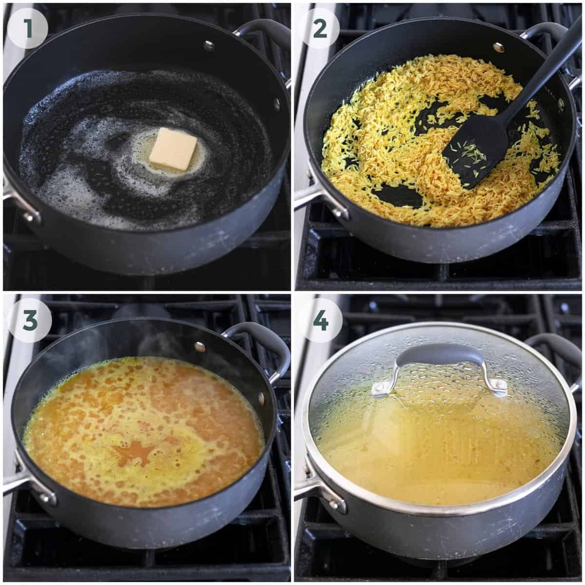 four steps of preparing lemon rice