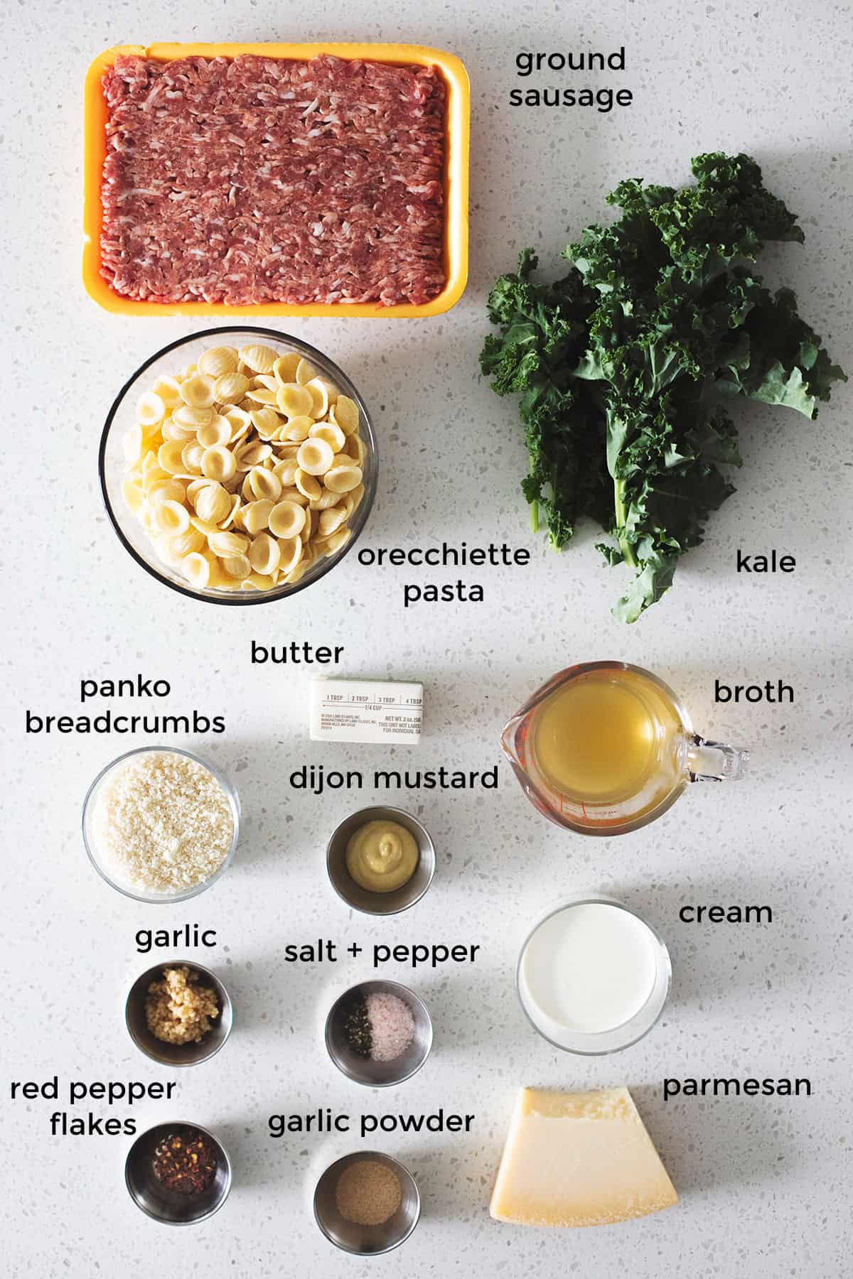 ingredients for orecchiette sausage pasta