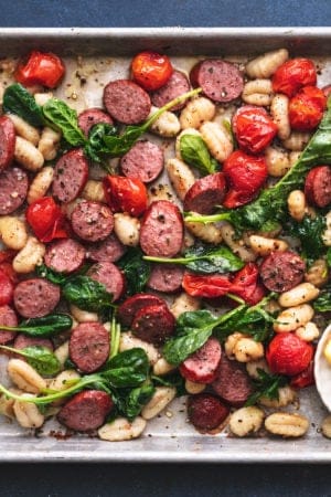 sheet pan gnocchi sausage and burst tomatoes