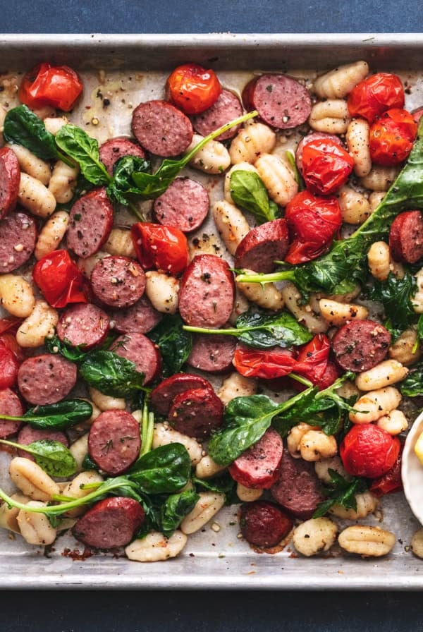 sheet pan gnocchi sausage and burst tomatoes