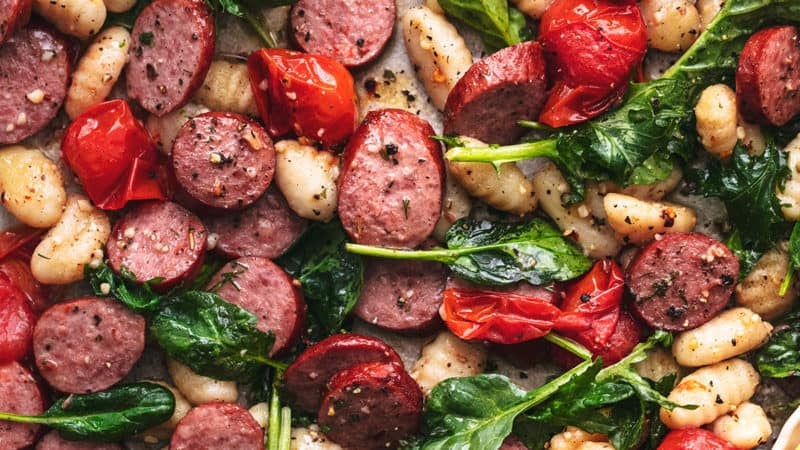 sheet pan gnocchi sausage and burst tomatoes