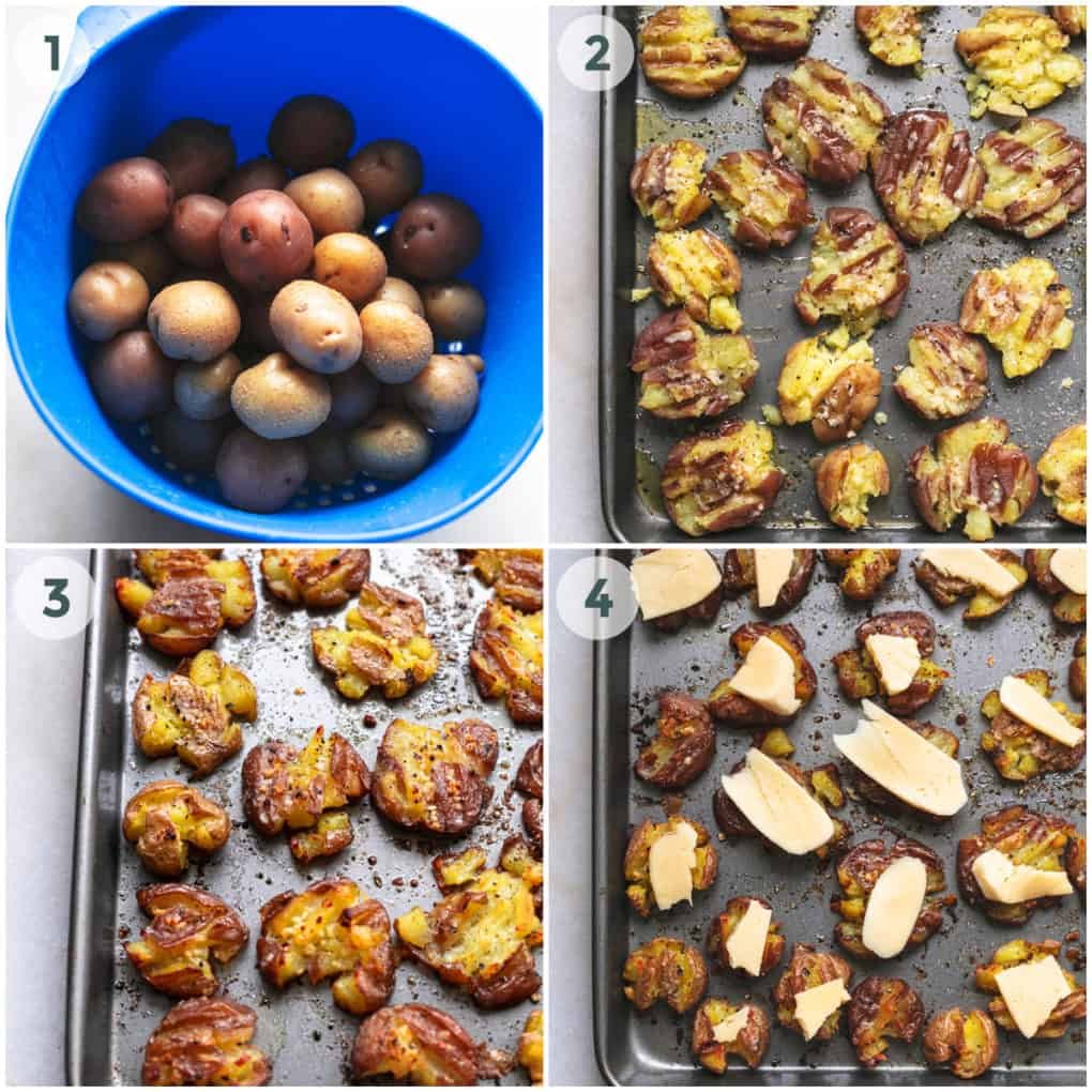 four steps of preparing smashed potatoes recipe