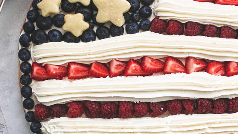 patriotic flag dessert with fruit and frosting