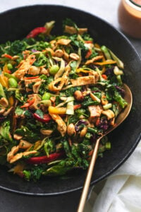 thai chicken salad with serving spoon