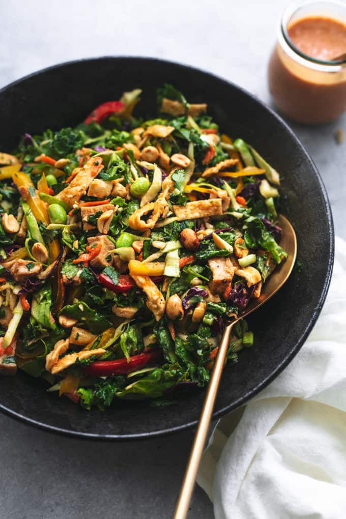 thai chicken salad with serving spoon