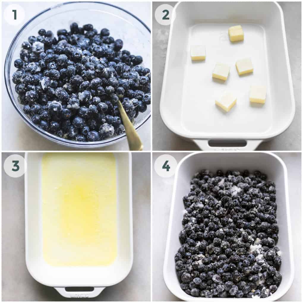 four steps of preparing blueberry cobbler