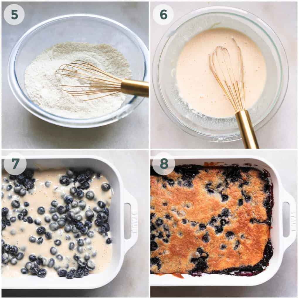 four steps of preparing blueberry cobbler