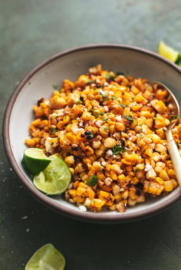 up close mexican corn salad in a bowl