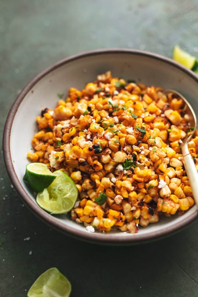 up close mexican corn salad in a bowl