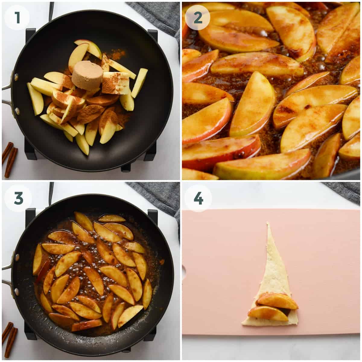 first four steps of preparing apple cobbler recipe