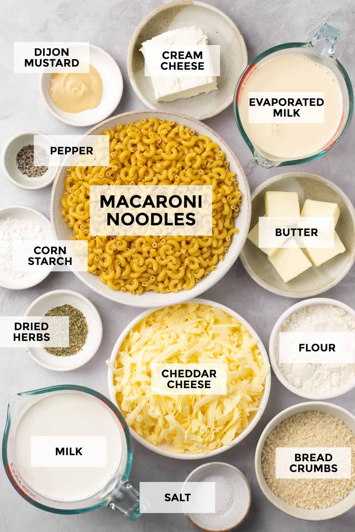 ingredients for baked macaroni and cheese