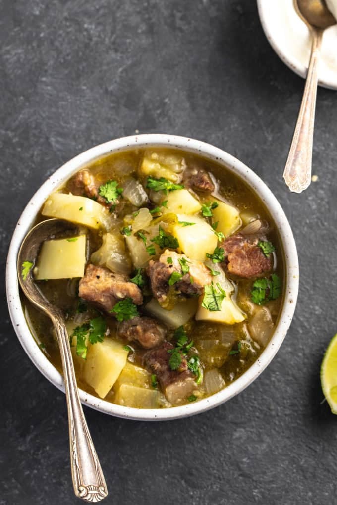 bowl of green chile pork stew