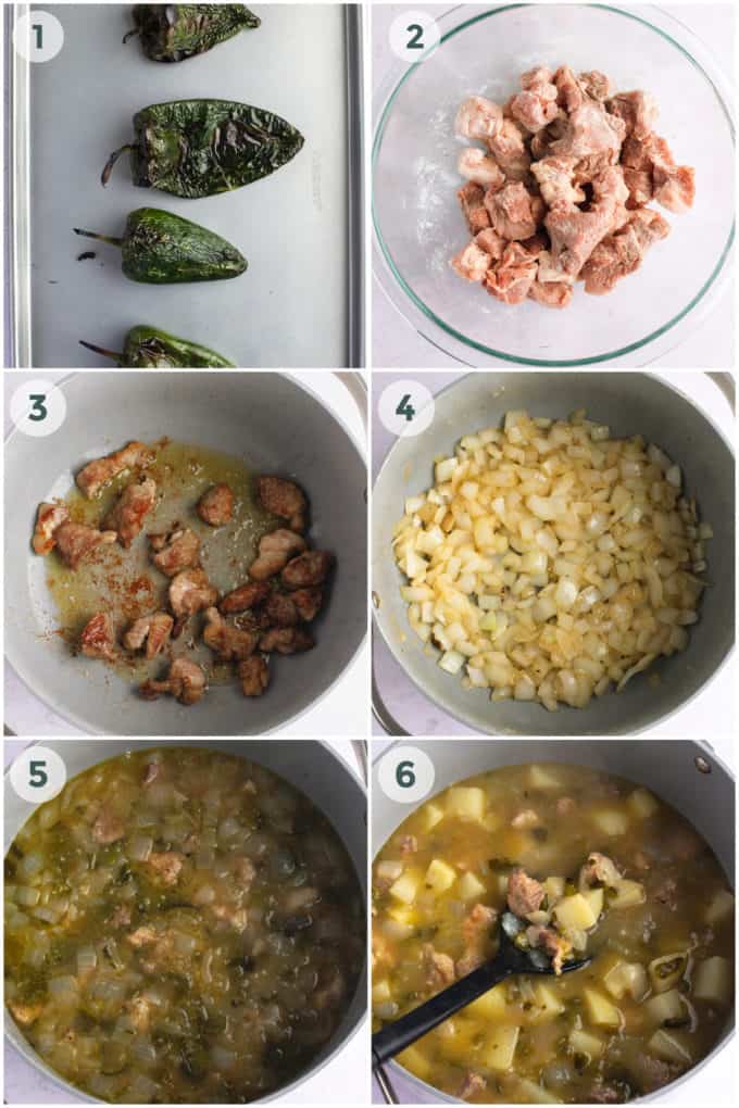 six steps of preparing mexican green chile stew