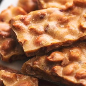 up close view of peanut brittle pieces