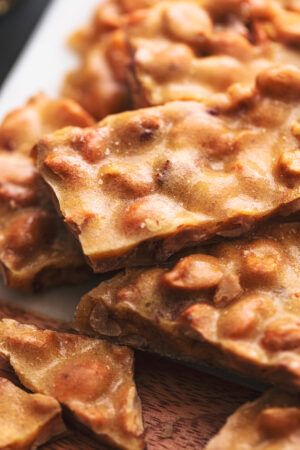 up close view of peanut brittle pieces