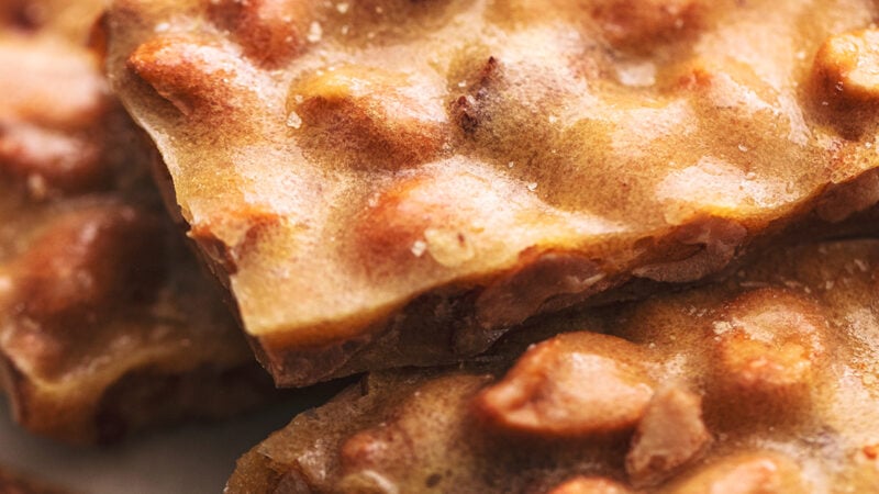 up close view of peanut brittle pieces