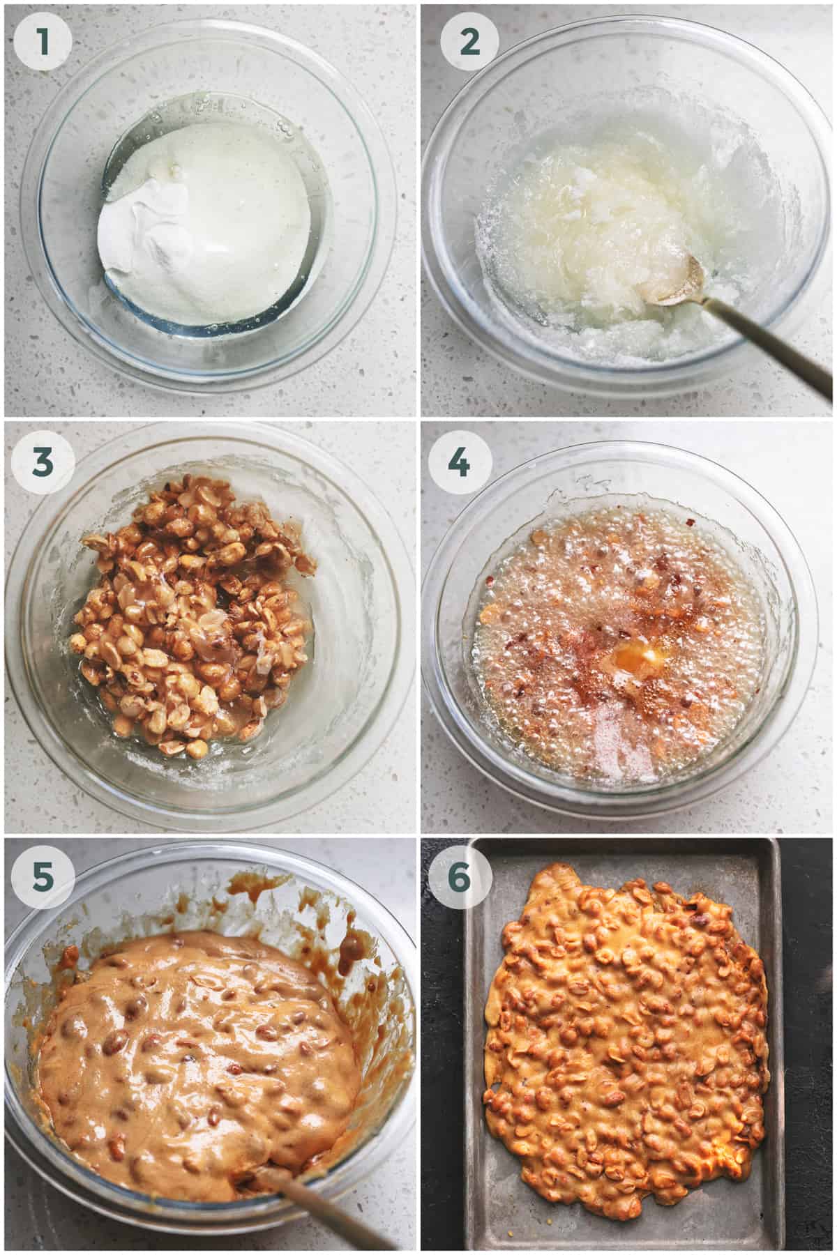 six steps of preparing peanut brittle candy