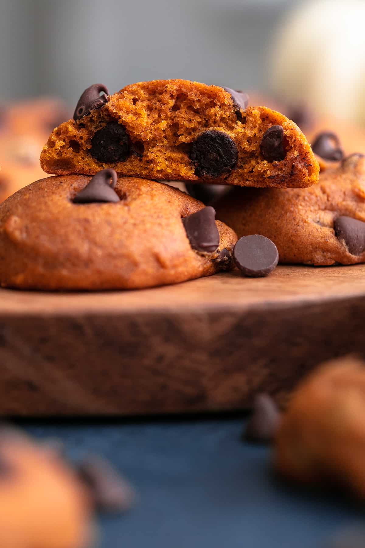 cross section view of pumpkin chocolate cookie