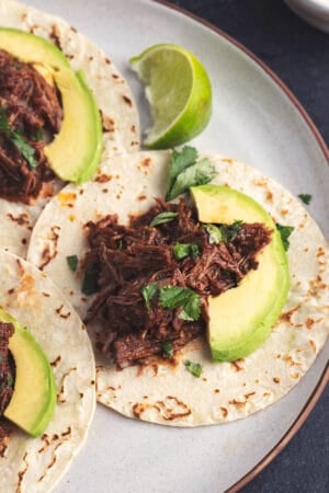 a shredded beef chipotle barbacoa beef taco on a plate