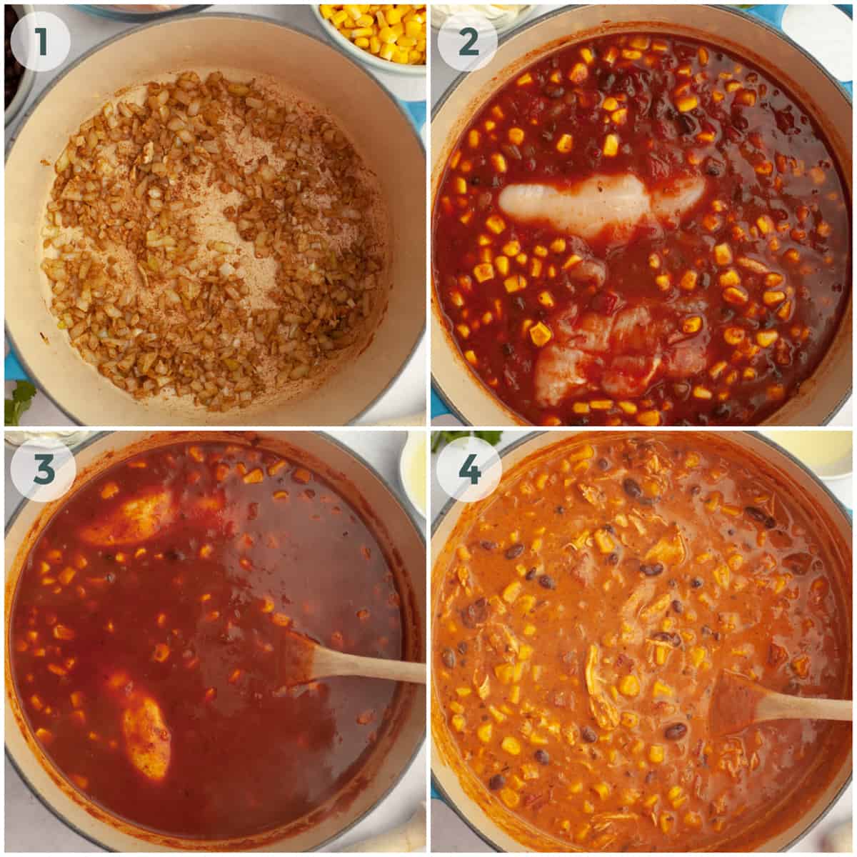 four steps of preparing enchilada soup recipe