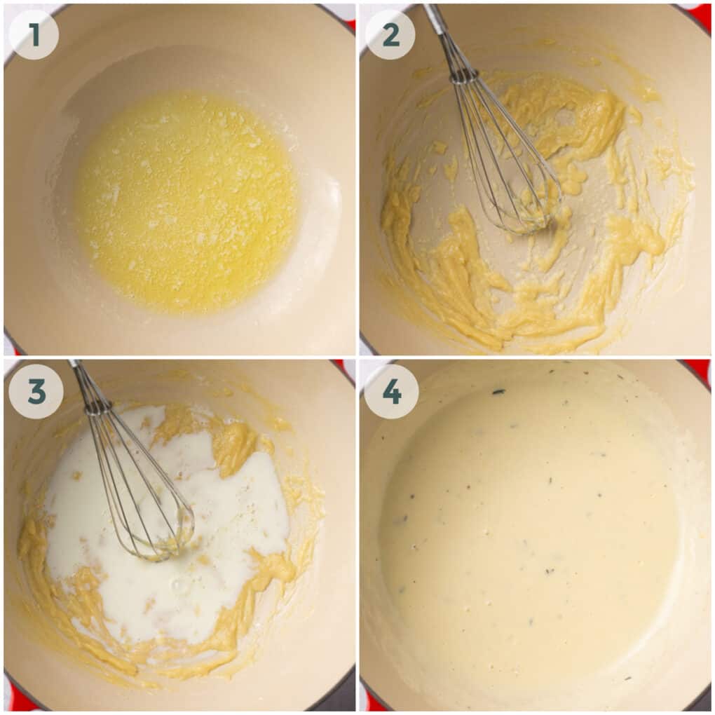 first four steps of preparing scalloped potatoes