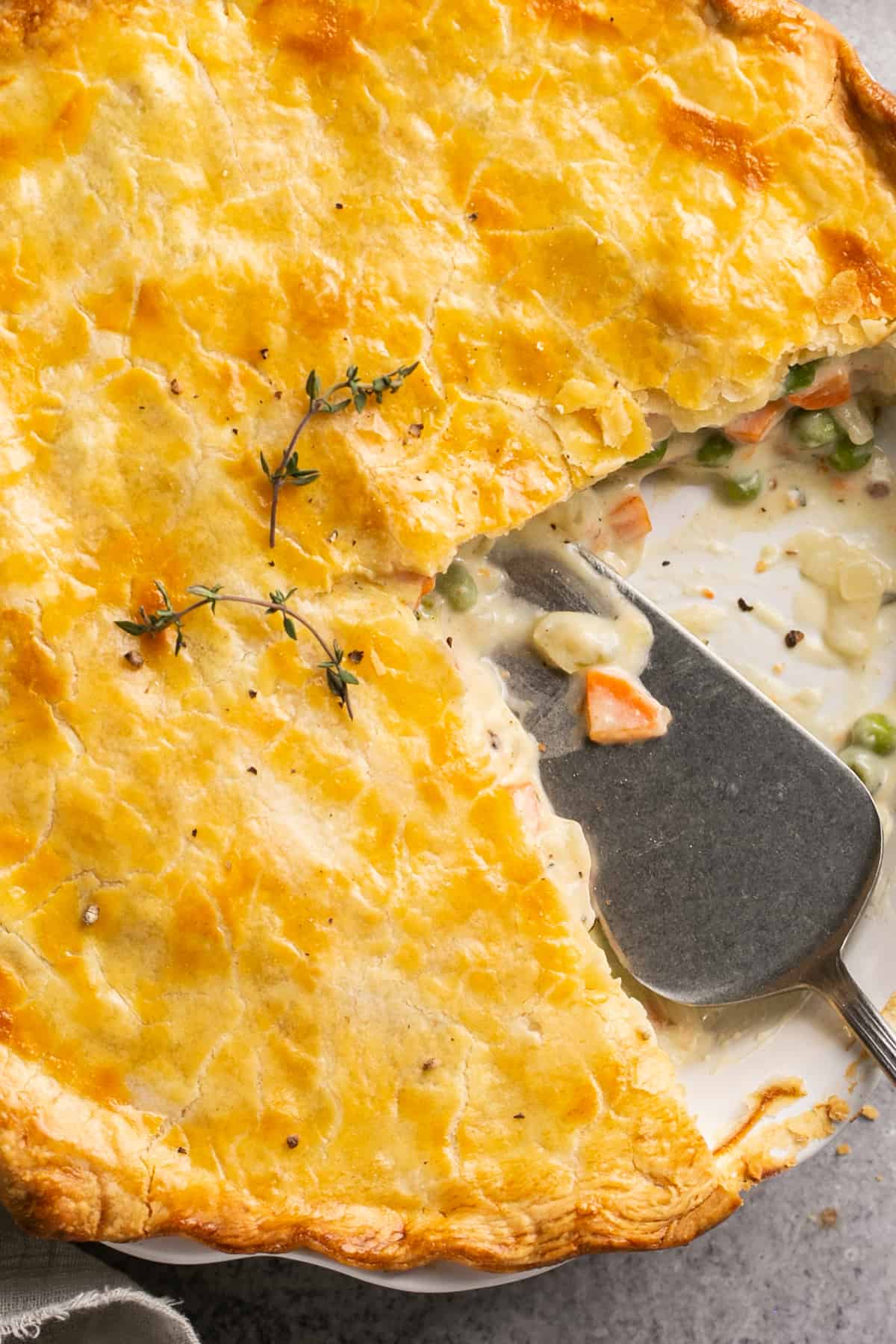 up close chicken pot pie crust