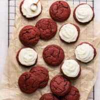 red velvet cookies some with and without frosting