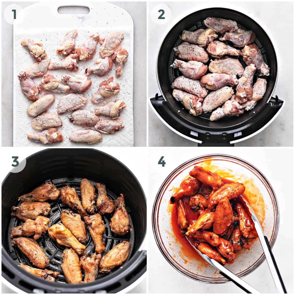 four steps of preparing air fryer chicken wings recipe
