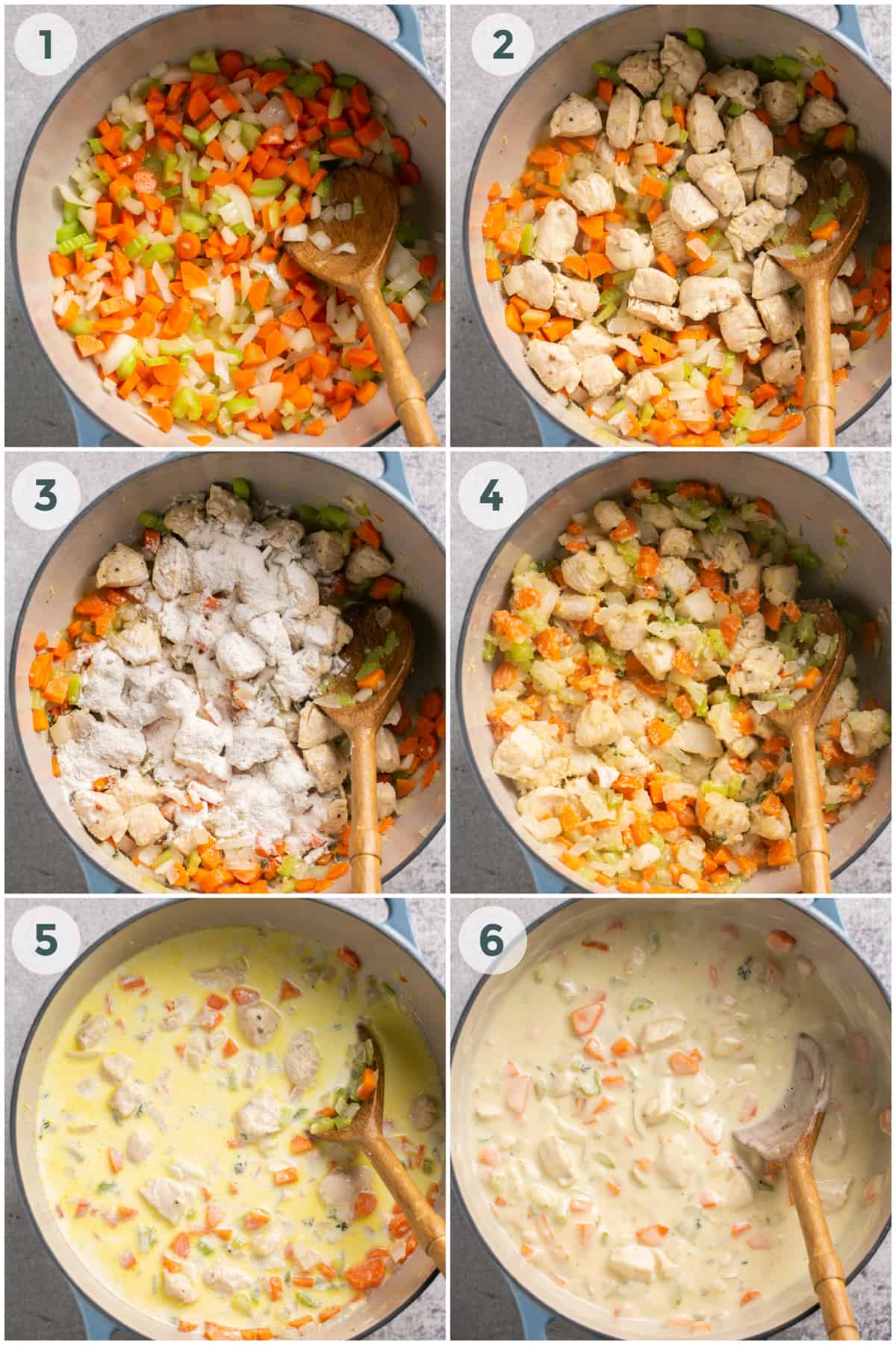 first six steps of preparing chicken pot pie recipe