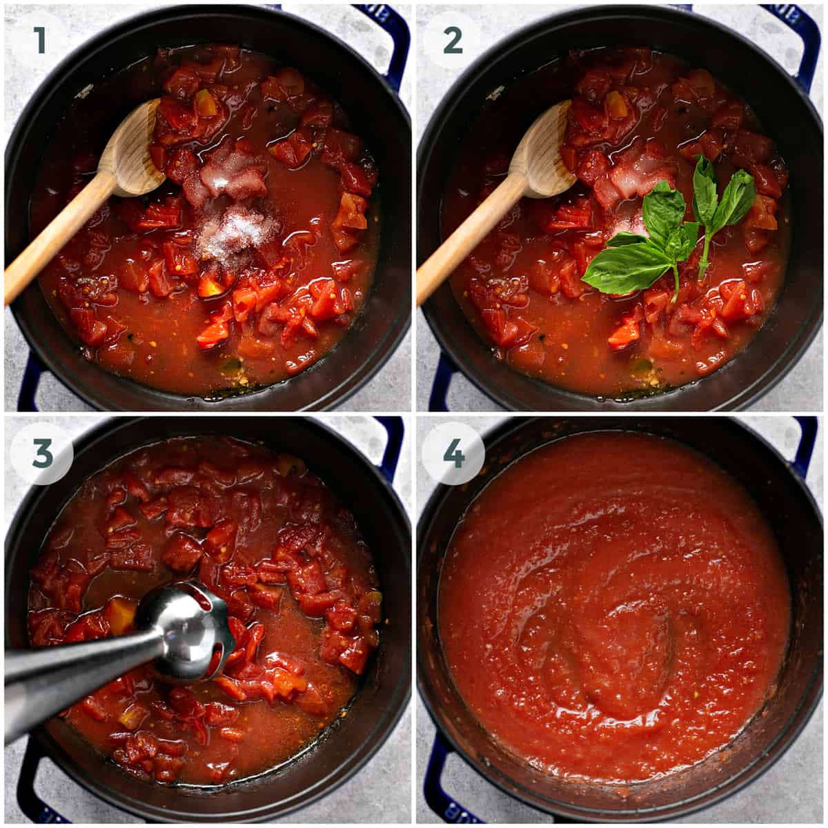 four steps of preparing pizza sauce
