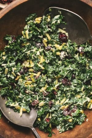 salad with kale, cranberries, and almonds