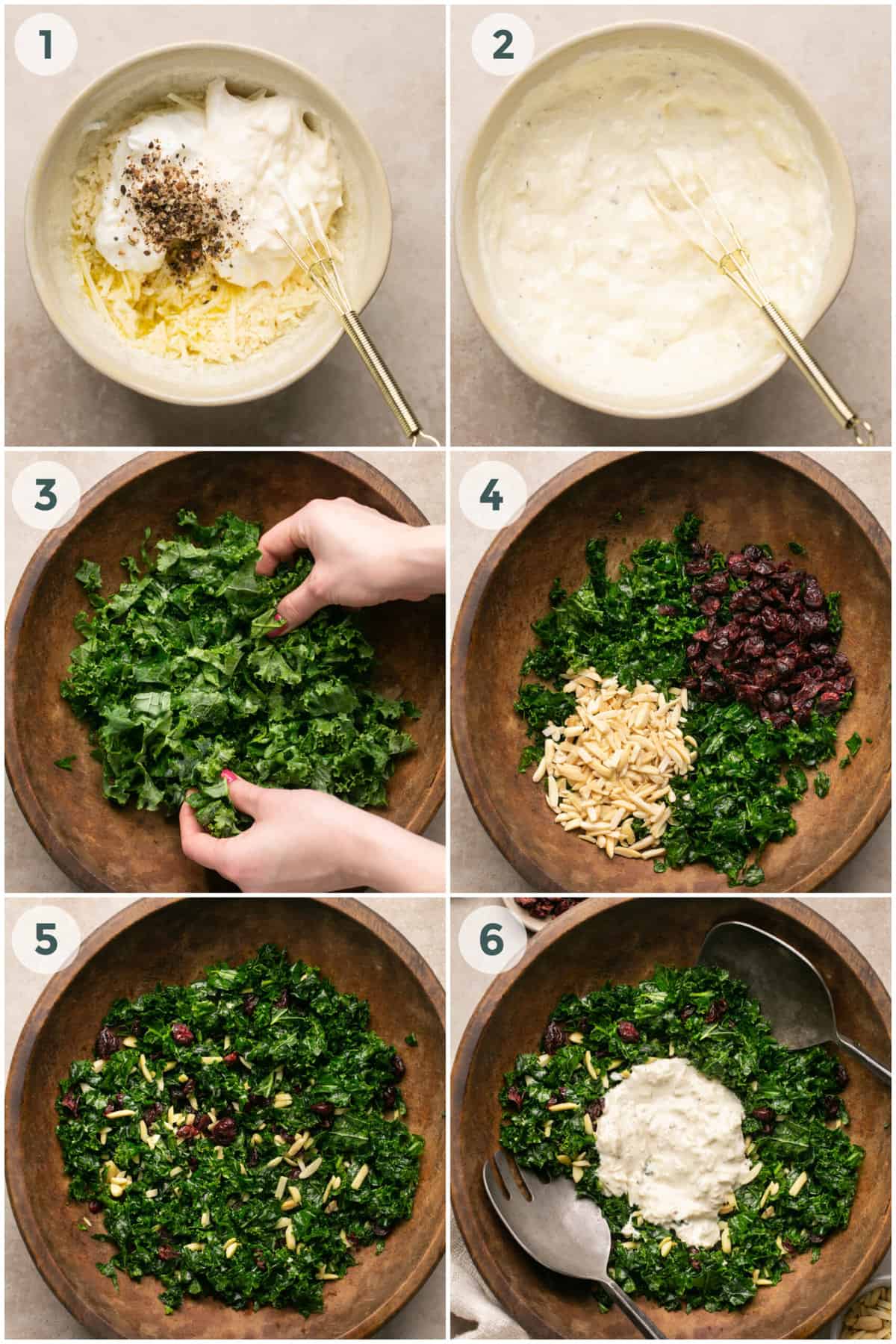 six steps of preparing kale salad