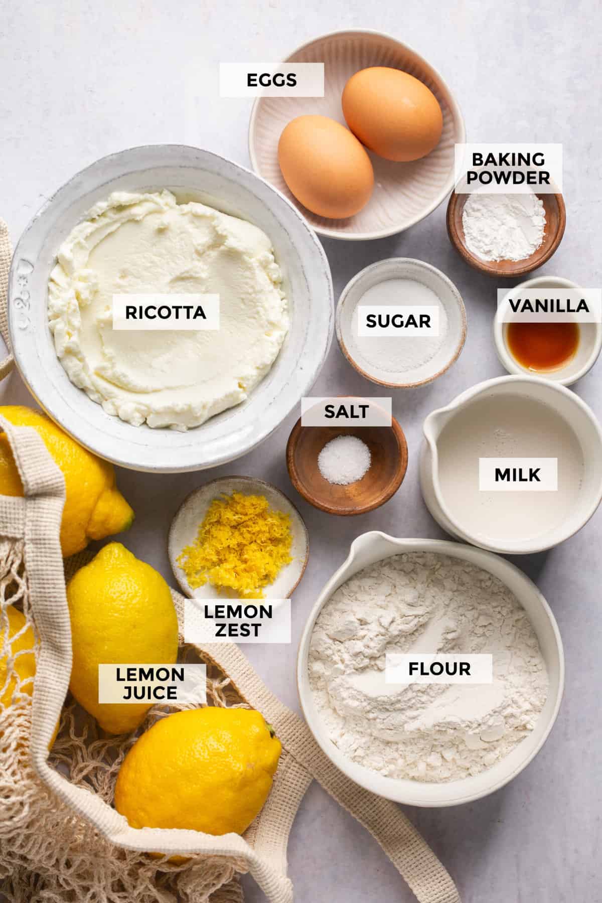 ingredients for lemon ricotta pancakes