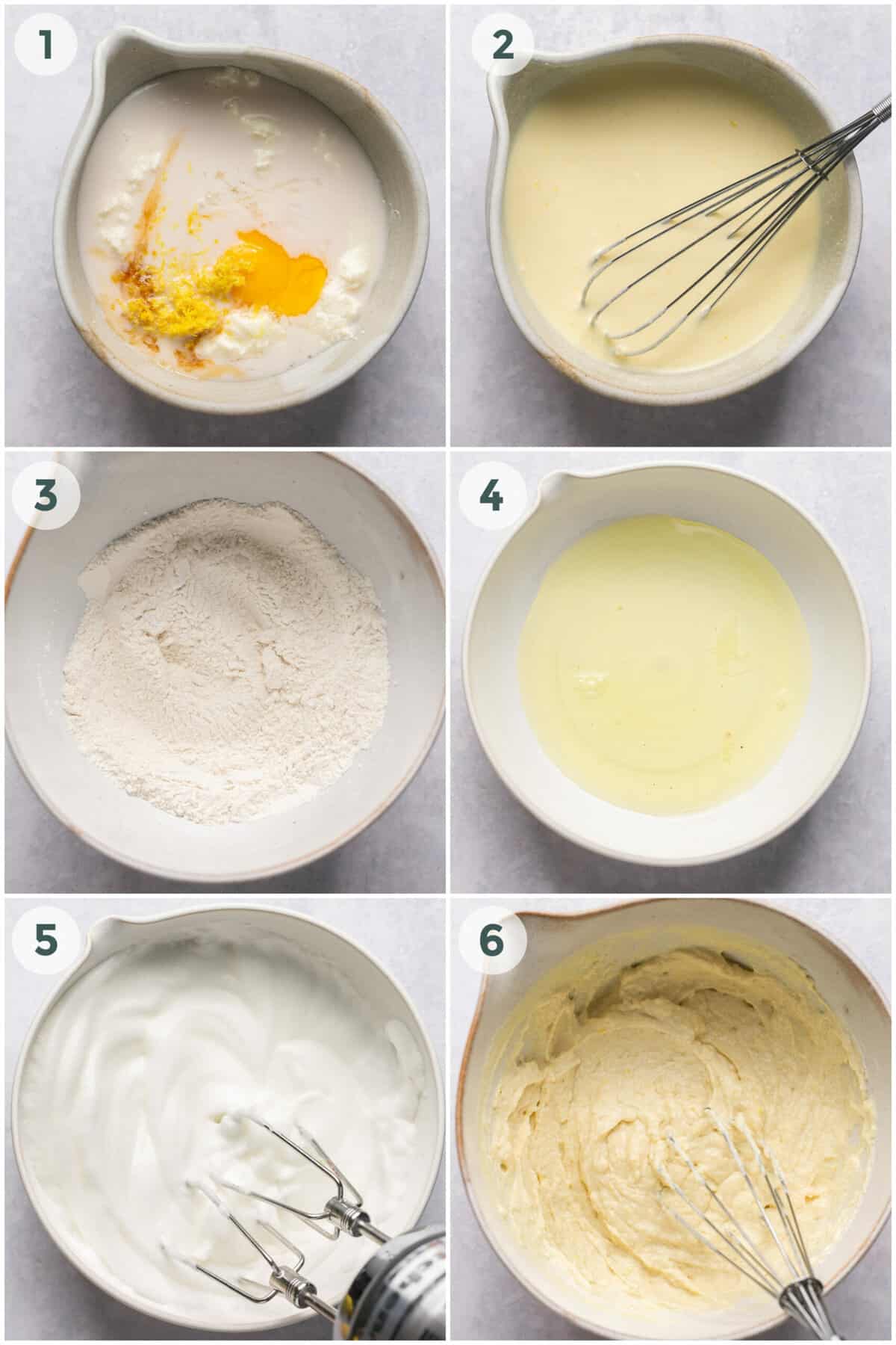 steps 1-6 for preparing lemon ricotta pancakes recipe