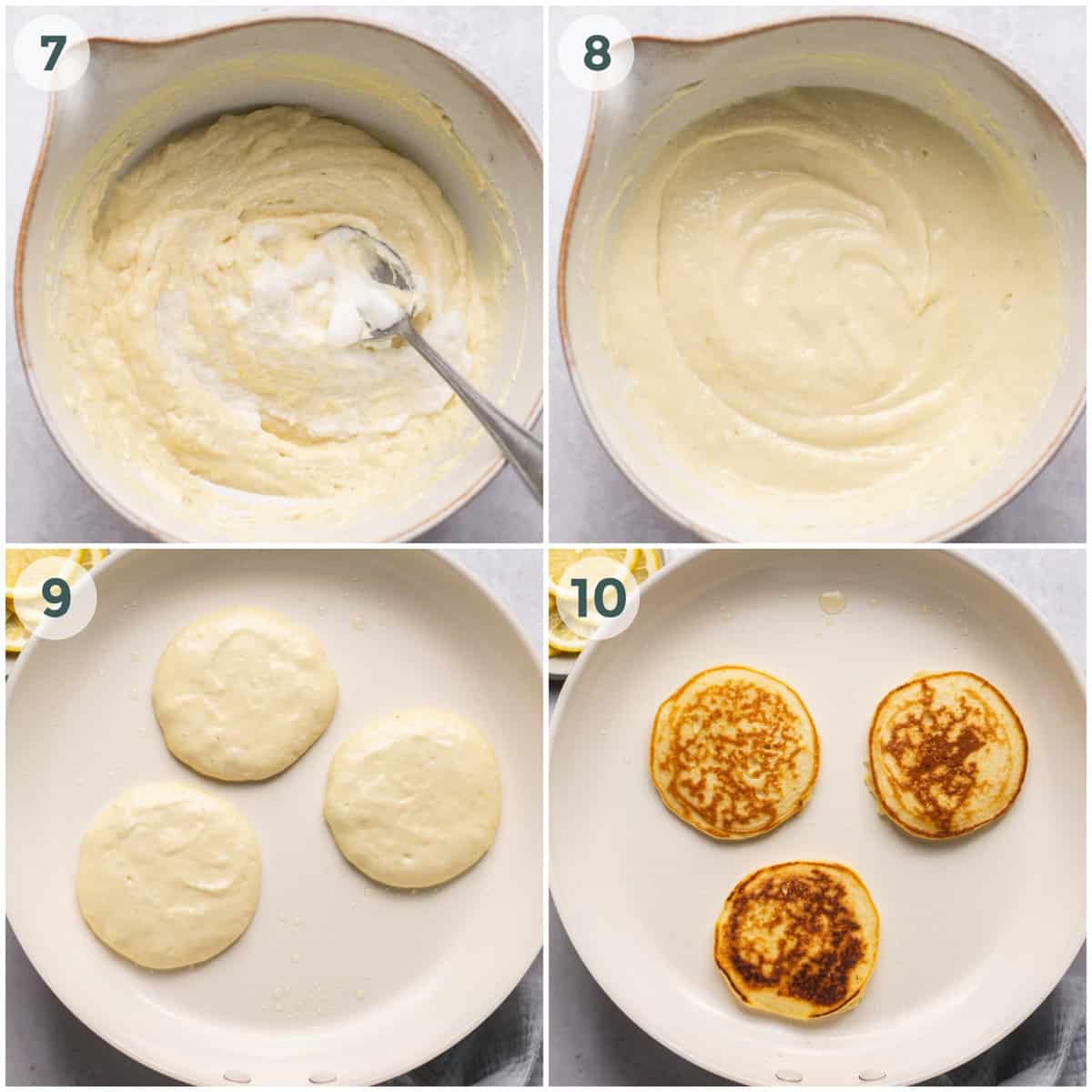 steps 7-10 of preparing lemon ricotta pancakes recipe