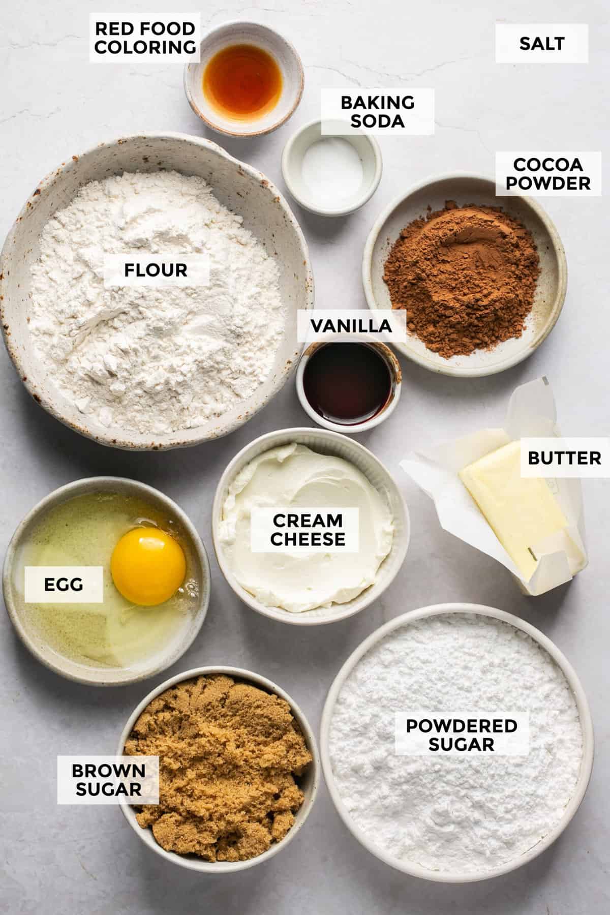 ingredients for red velvet cookies