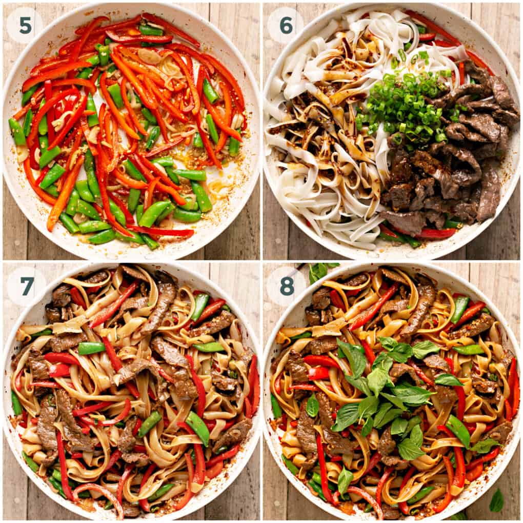 final four steps of preparing thai drunken noodles recipe